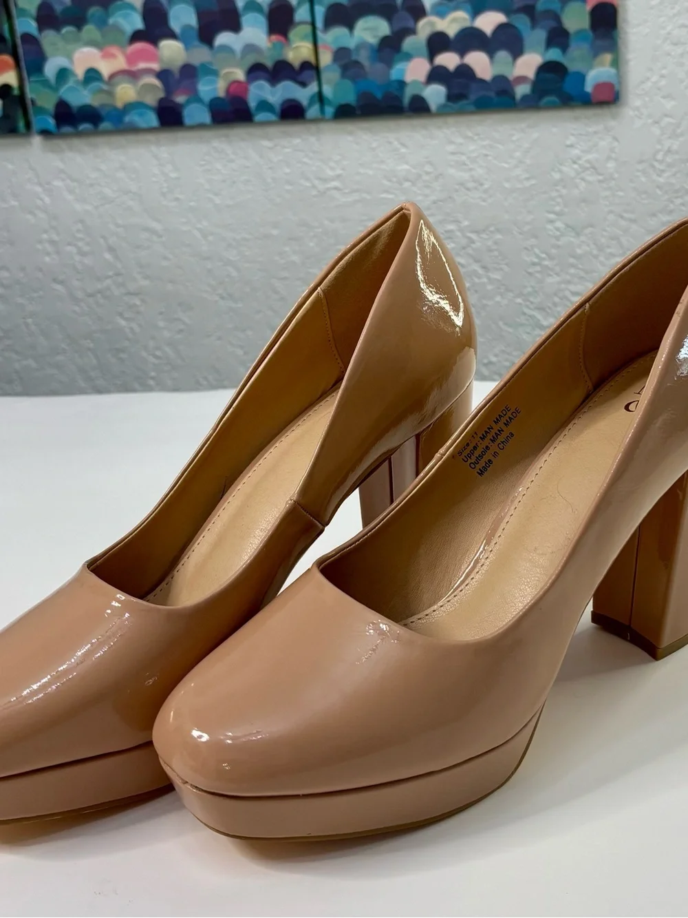 New York & Company Nude Patent Platform Block Heels